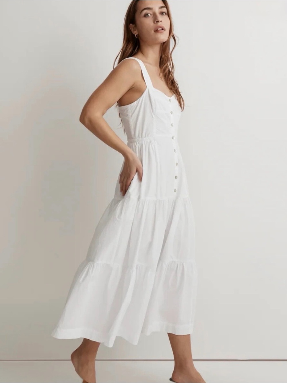 New-madewell button front tiered midi Dress white - Rush Size-00